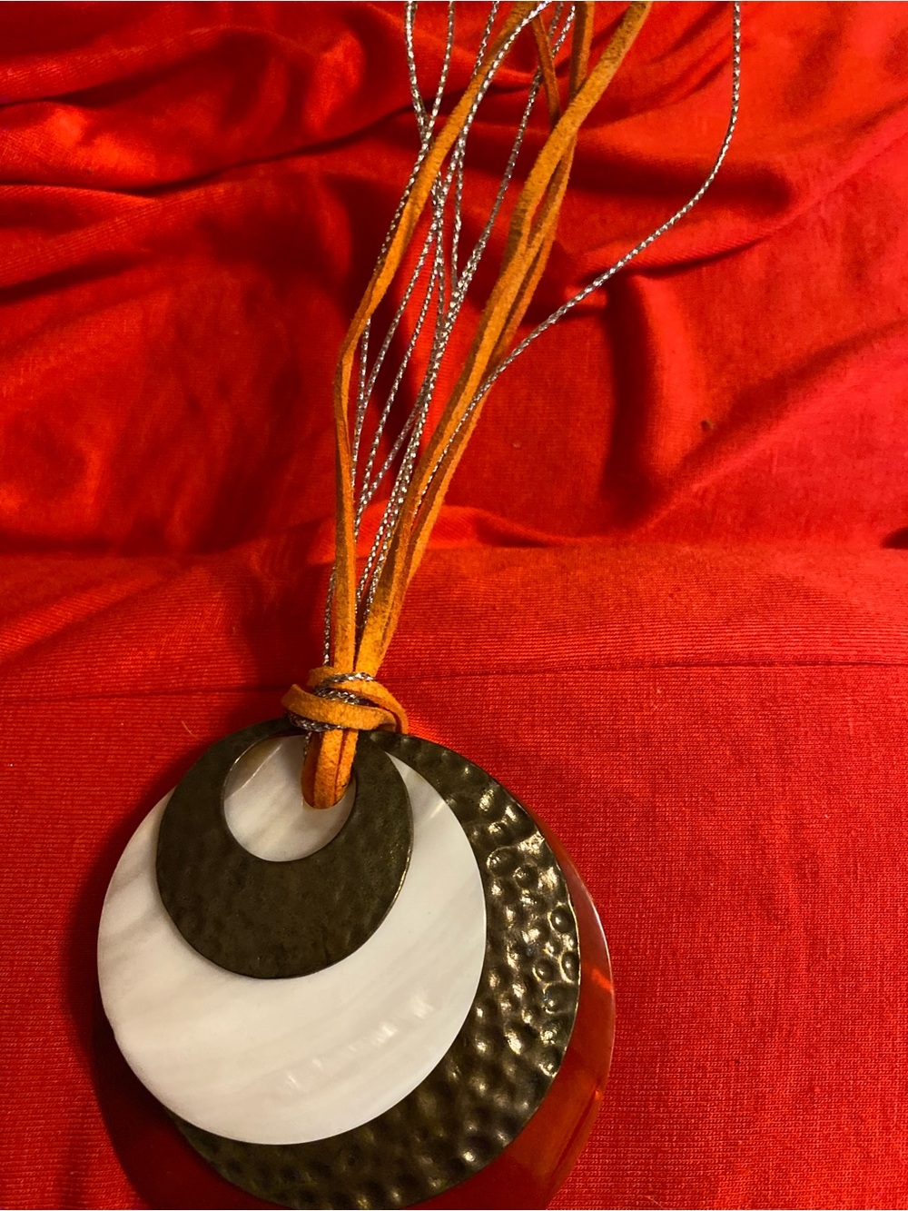 Layered Pendant Necklace in White, Gold and Tan